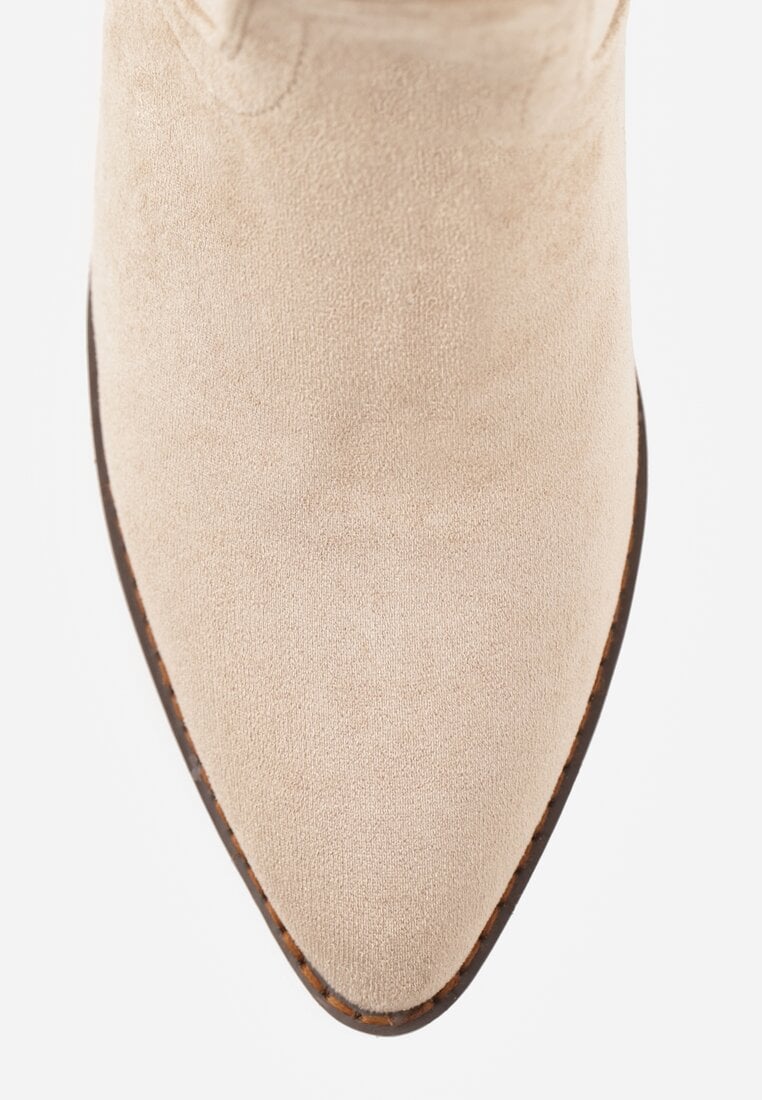 Ciemnobeżowe Botki Vices w Stylu Kowbojek na Słupku Velfedi