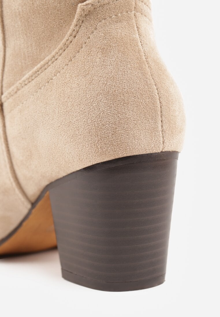 Ciemnobeżowe Botki Vices w Stylu Kowbojek na Słupku Velfedi