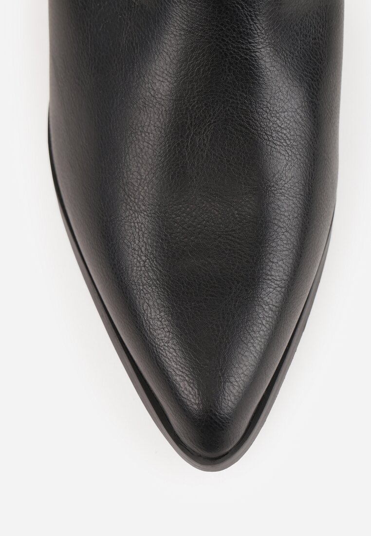 Czarne Botki na Słupku Vices Ozdobione Wycięciem Annavin