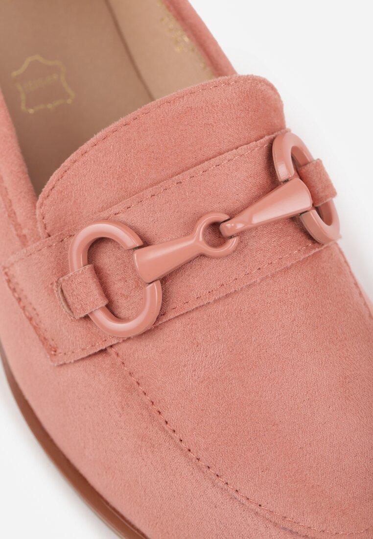 Różowe Mokasyny Vices z Wkładką ze Skóry Naturalnej Zdobione Łańcuszkiem Delariona