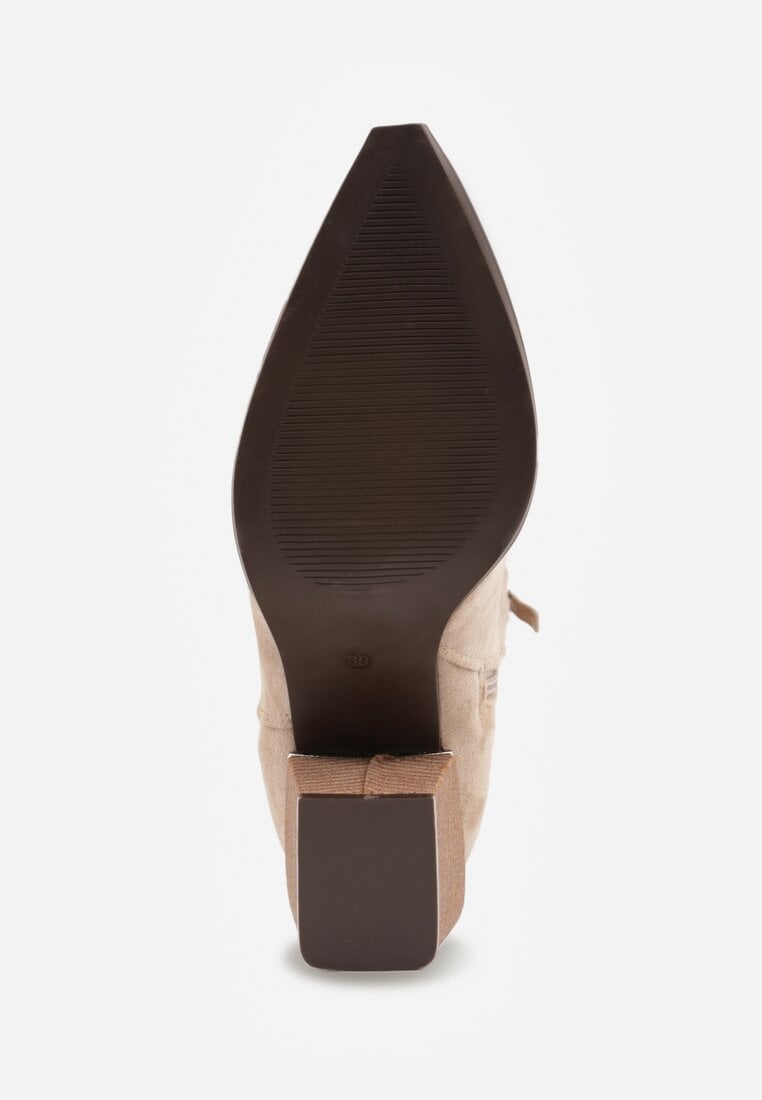 Ciemnobeżowe Botki w Stylu Kowbojek Vices na Stożku Ozdobione Haftem Xalfedi