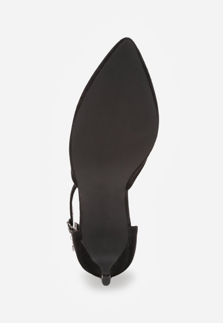 Czarne Czółenka Vices na Szpilce z Wkładką ze Skóry Naturalnej i Ozdobnym Paskiem Selarae