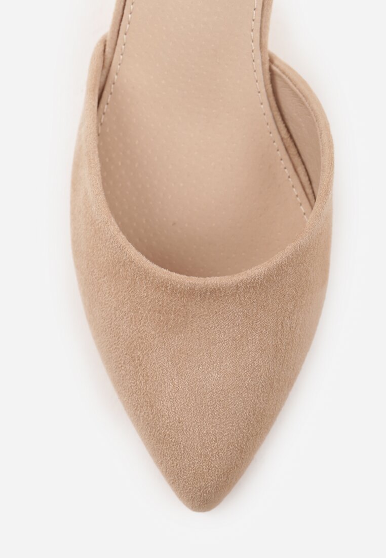 Ciemnobeżowe Czółenka Vices na Szpilce z Wkładką ze Skóry Naturalnej i Ozdobnym Paskiem Selarae