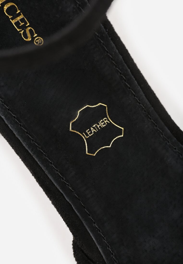 Czarne Czółenka Vices na Słupku z Wkładką ze Skóry Naturalnej i Metaliczną Ozdobą Velori