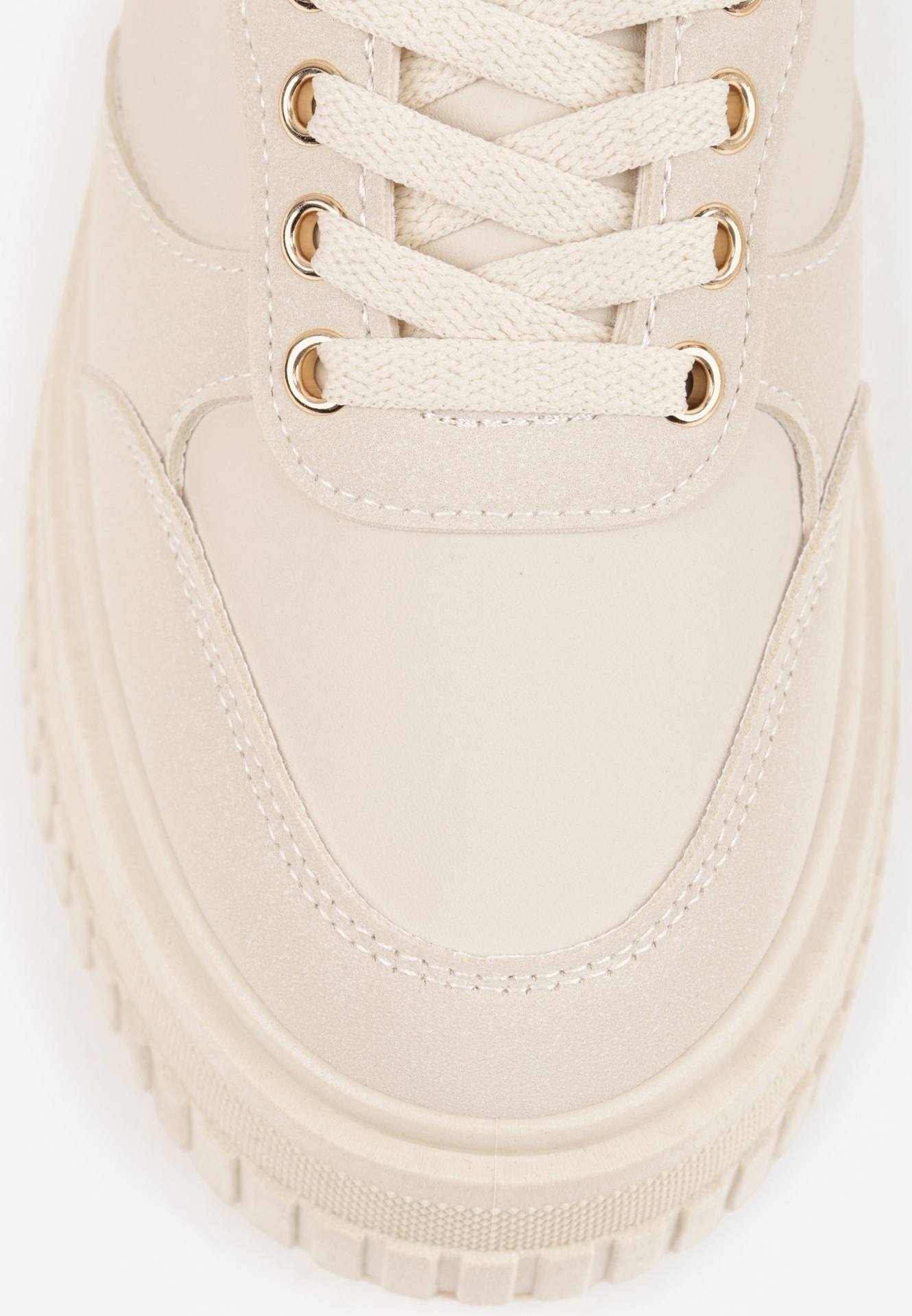 Beżowe Sneakersy Vices na Platformie z Tłoczeniem Ozdobione Metaliczną Aplikacją Eriri