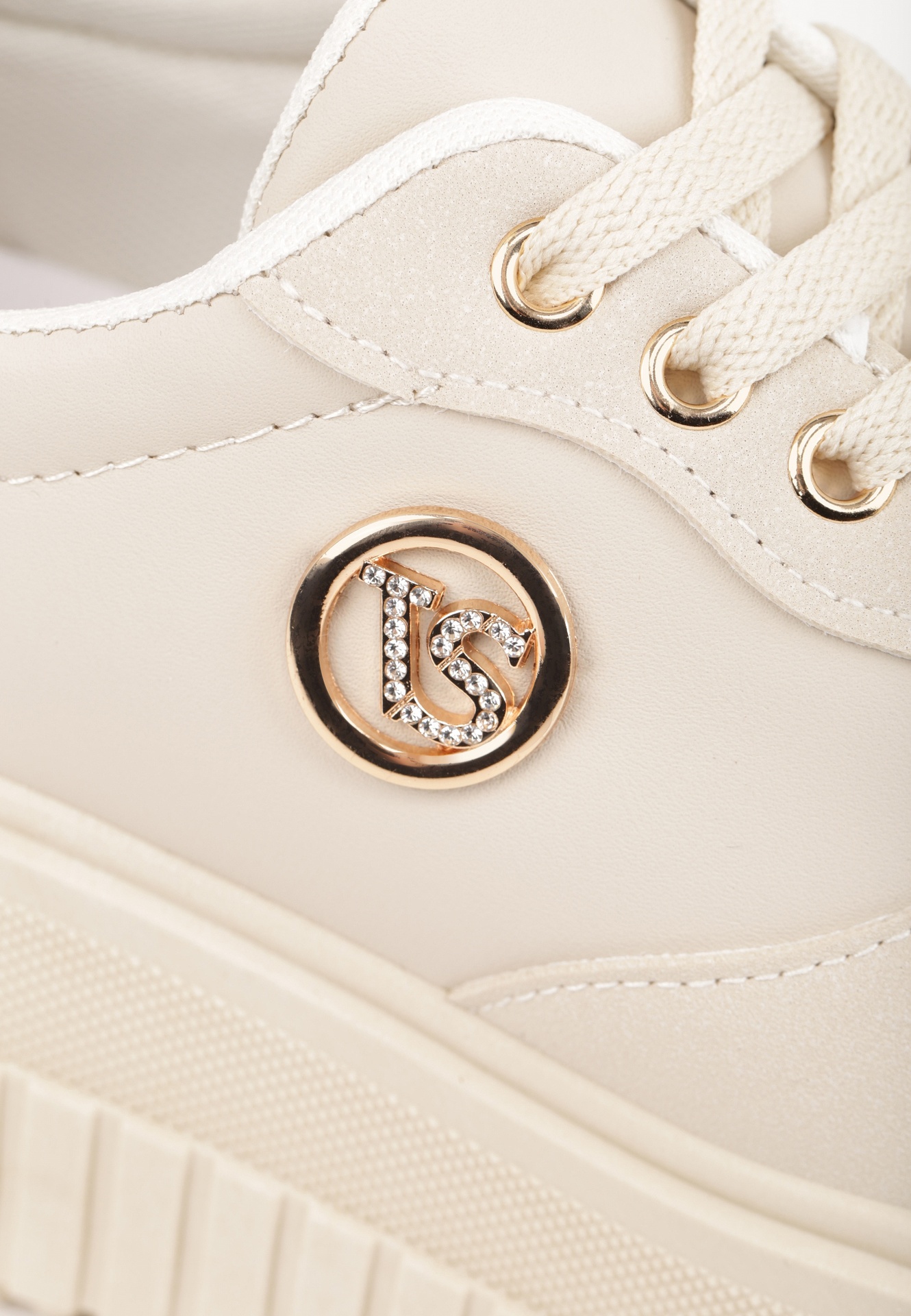 Beżowe Sneakersy Vices na Platformie z Tłoczeniem Ozdobione Metaliczną Aplikacją Eriri