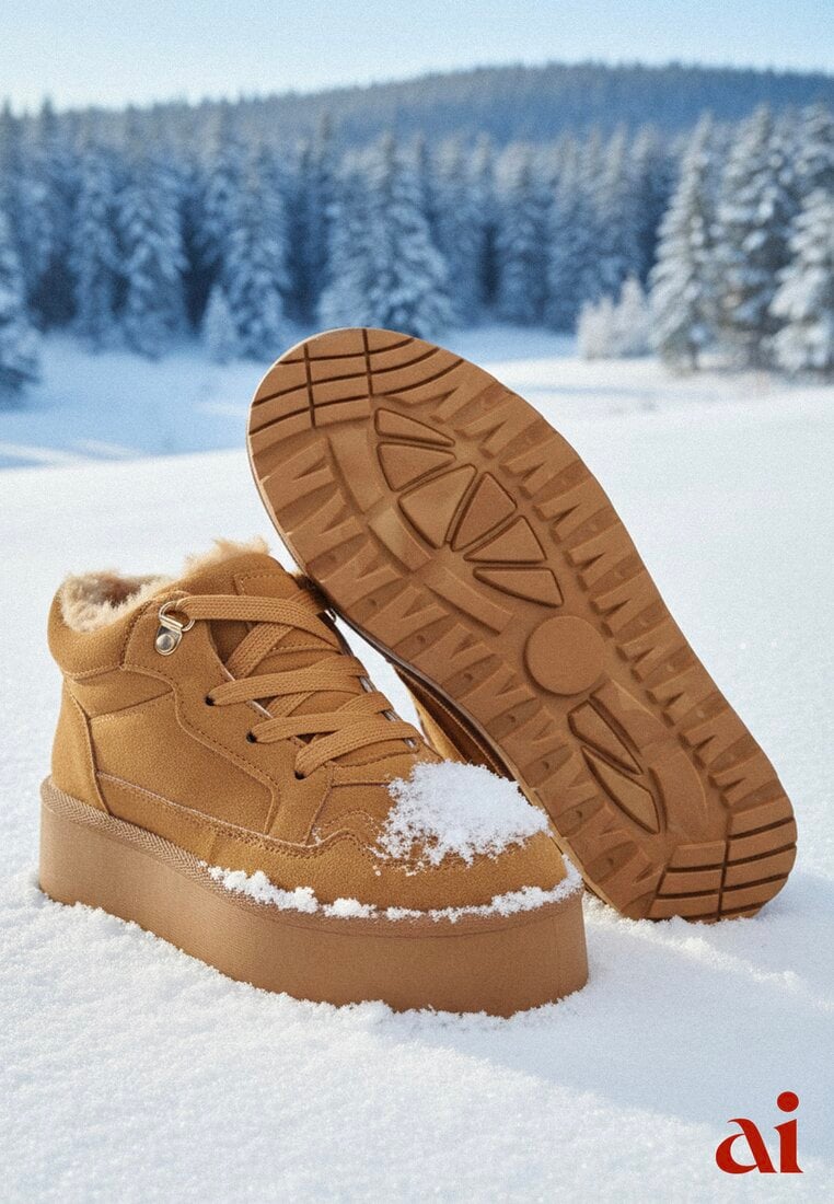 Brązowe Sneakersy Vices Stylizowane na Śniegowce na Platformie Obszyte Futerkiem Naleris