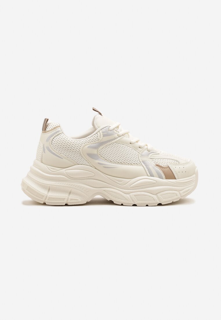 Beżowe Sneakersy Vices na Platformie Ozdobione Tłoczeniem Natiselle