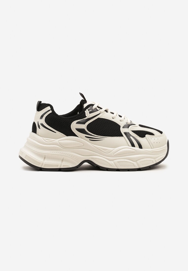 Beżowo-Czarne Sneakersy Vices na Platformie Ozdobione Tłoczeniem Natiselle