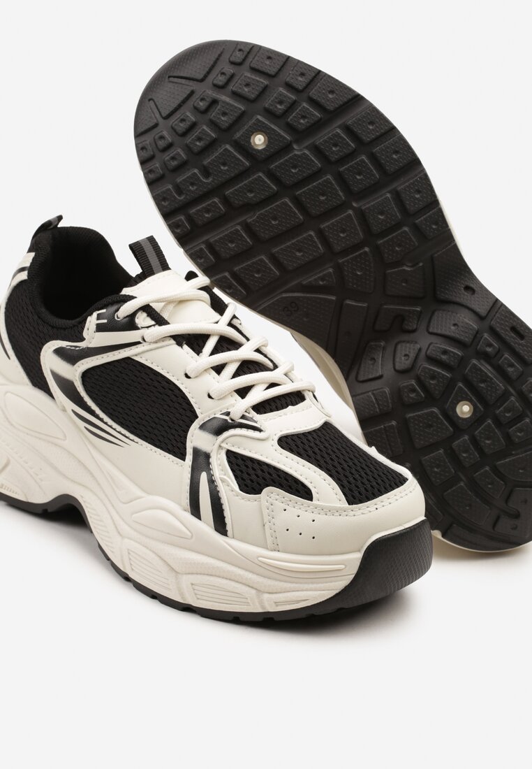 Beżowo-Czarne Sneakersy Vices na Platformie Ozdobione Tłoczeniem Natiselle