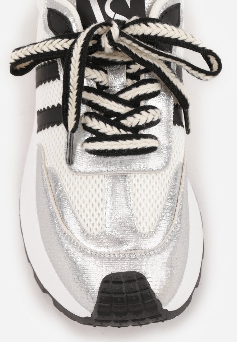 Biało-Srebrne Sneakersy Vices na Platformie z Metalicznymi Paskami Lenela