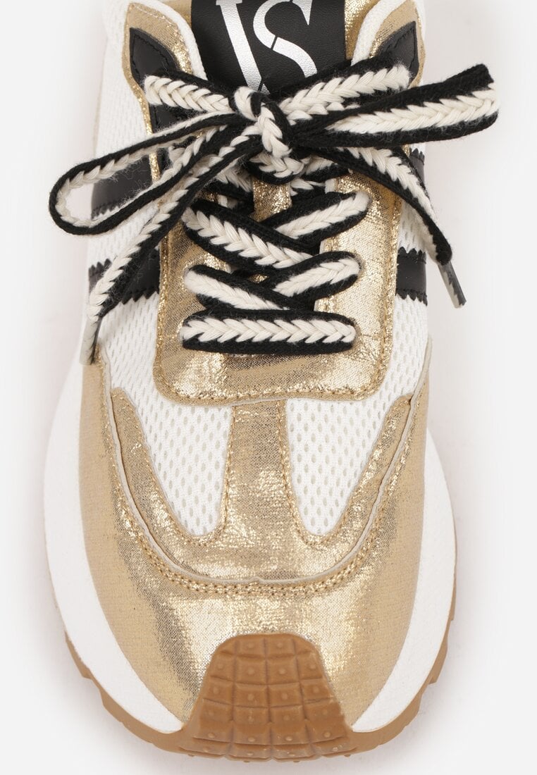 Biało-Złote Sneakersy Vices na Platformie z Metalicznymi Paskami Lenela