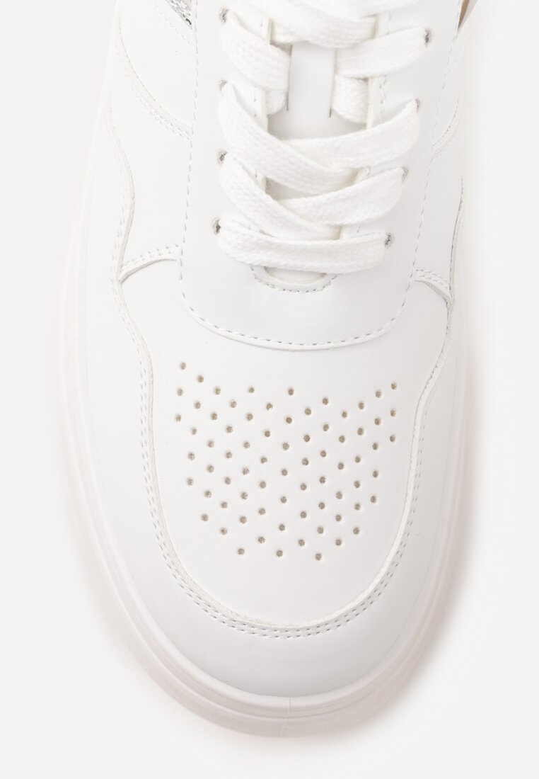 Biało-Srebrne Sneakersy Vices na Platformie z Tłoczonym Napisem ze Sznurowaniem Eanneth
