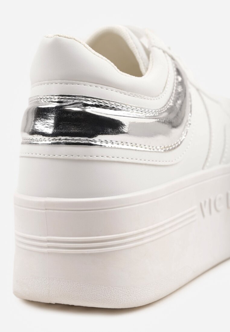 Biało-Srebrne Sneakersy Vices na Platformie z Tłoczonym Napisem ze Sznurowaniem Eanneth