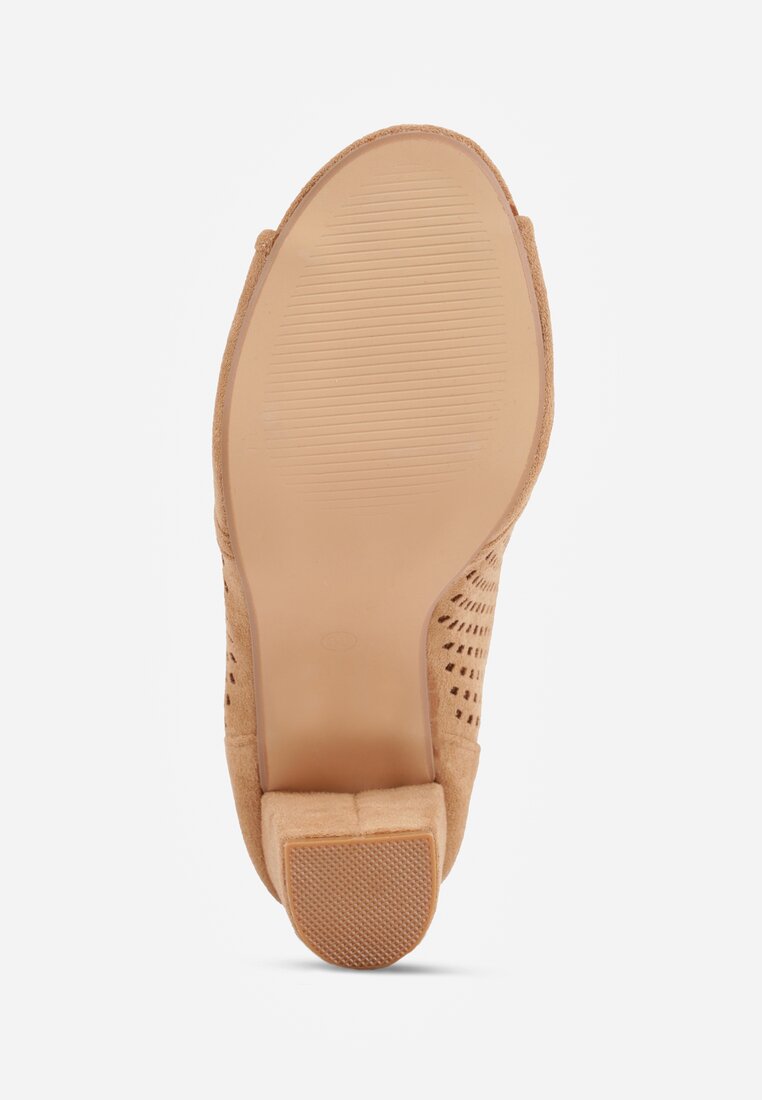 Beżowe Sandały Vices na Słupku z Ażurową Cholewką Felilina