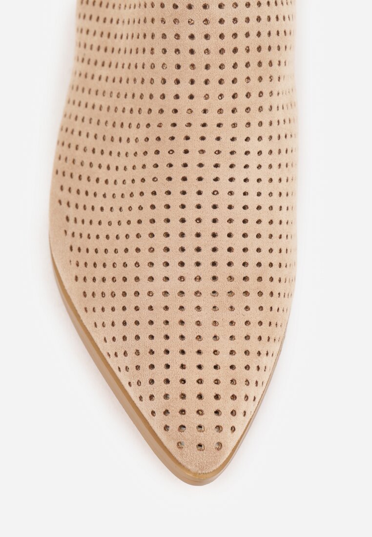 Beżowe Płaskie Botki Vices z Ażurową Cholewką Ozdobione Wycięciem Selanis