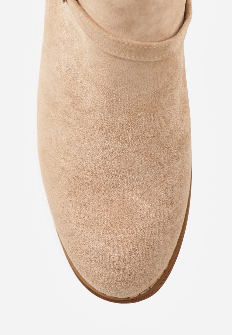 Beżowe Botki Vices na Słupku Ozdobione Kwiatami Selianor