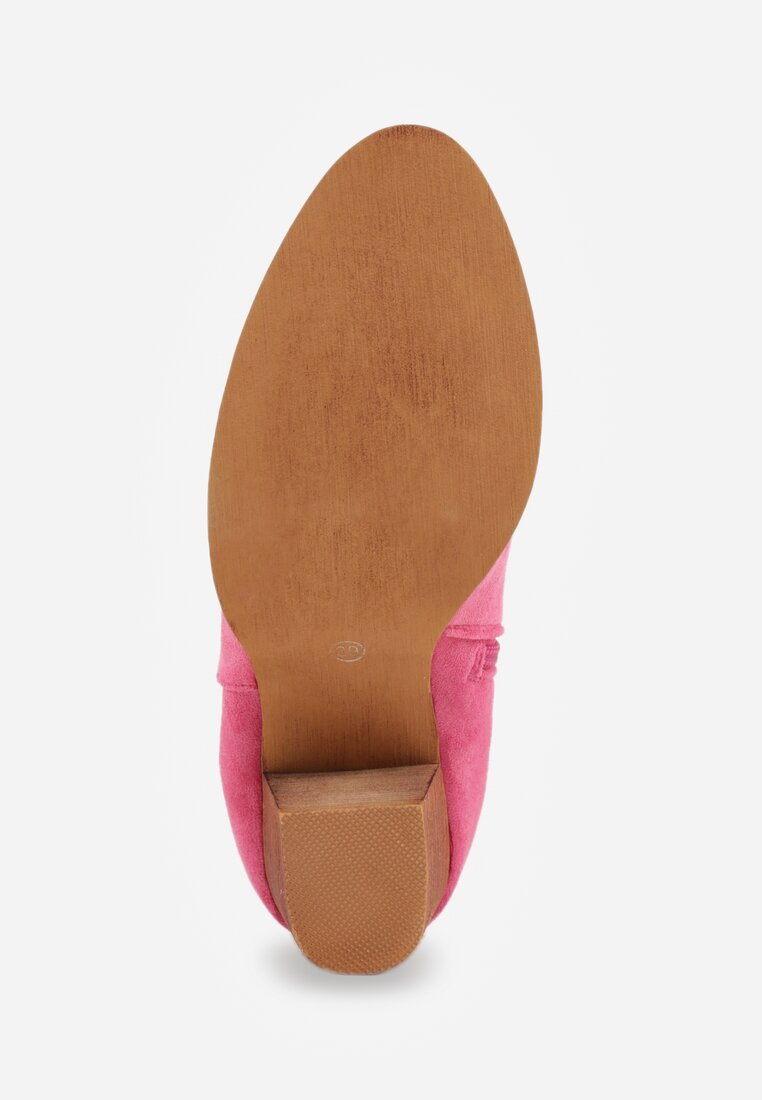 Fuksjowe Botki Kowbojki Vices na Słupku z Geometrycznym Motywem Sarori