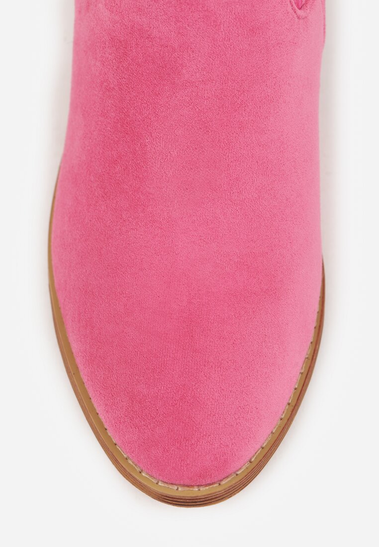 Fuksjowe Botki Kowbojki Vices na Słupku z Geometrycznym Motywem Sarori