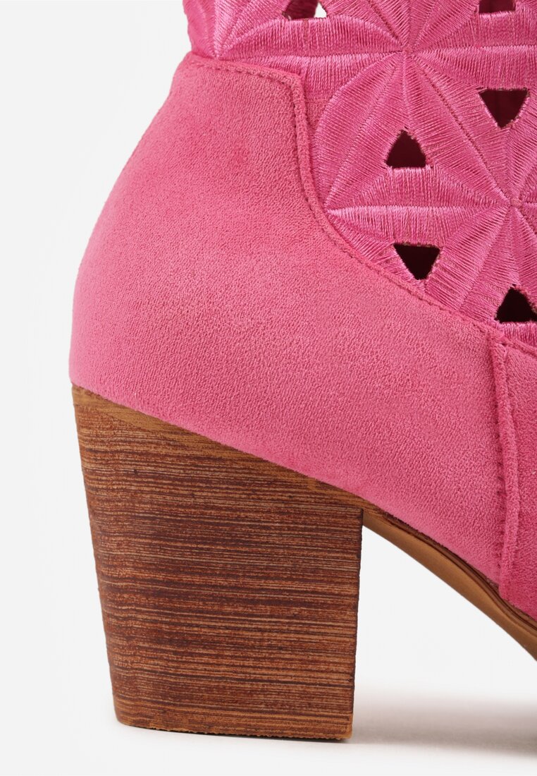 Fuksjowe Botki Kowbojki Vices na Słupku z Geometrycznym Motywem Sarori