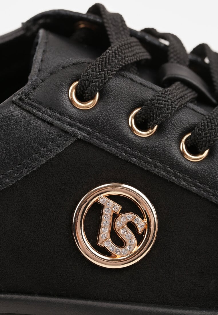 Czarno-Złote Sznurowane Sneakersy Vices na Platformie z Tłoczeniem i Metaliczną Aplikacją Lavfedi