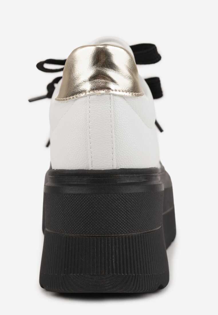 Biało-Czarne Sneakersy Vices na Płaskiej Podeszwie z Metalicznymi Ozdobami i Sznurowaniem Neladith