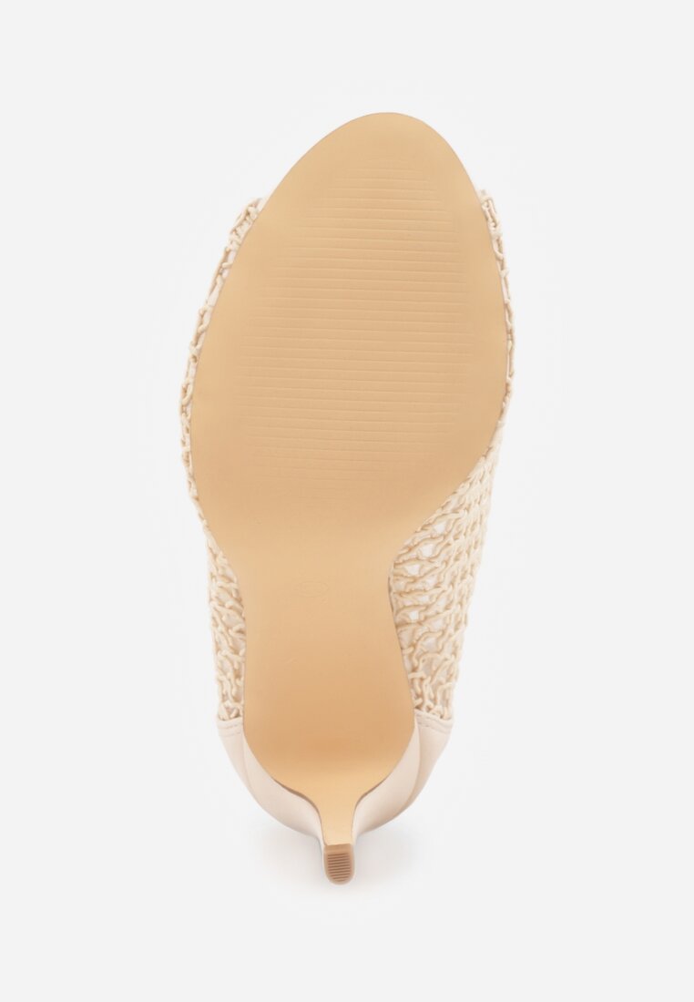 Jasnobeżowe Eleganckie Ażurowe Sandały Vices na Szpilce Nelithin