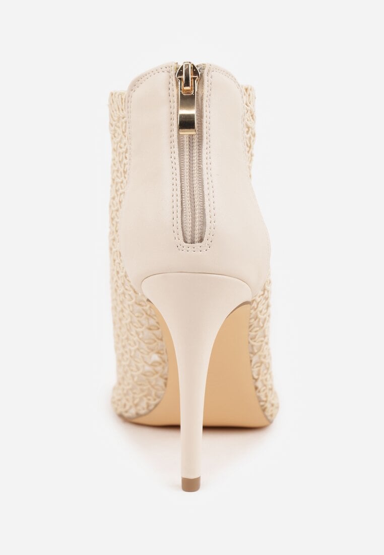 Jasnobeżowe Eleganckie Ażurowe Sandały Vices na Szpilce Nelithin