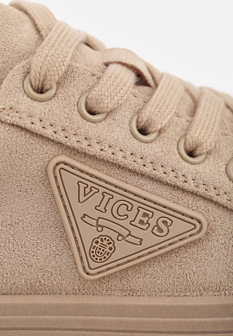 Ciemnobeżowe Sneakersy Vices na Platformie z Ozdobą i Napisem Leawen
