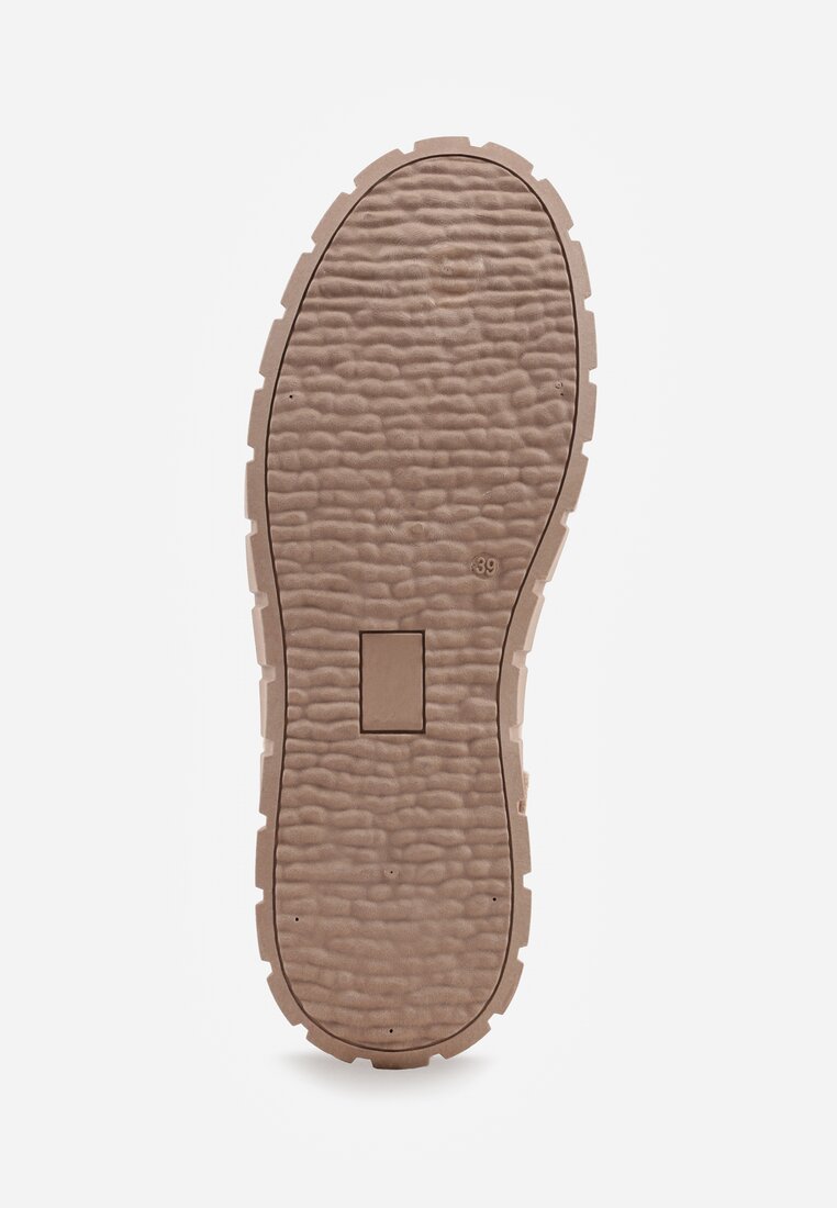 Ciemnobeżowe Sneakersy Vices na Platformie z Tłoczeniem Ozdobione Perforacją Leaniael