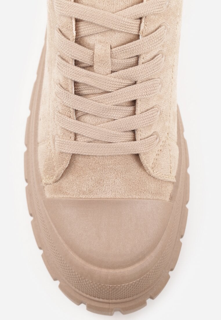 Ciemnobeżowe Sneakersy Vices na Platformie z Tłoczeniem Ozdobione Perforacją Leaniael