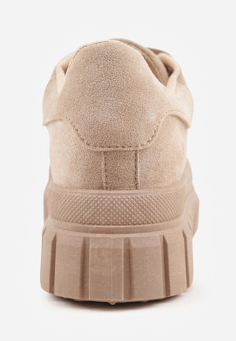 Ciemnobeżowe Sneakersy Vices na Platformie z Tłoczeniem Ozdobione Perforacją Leaniael