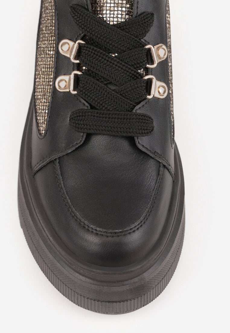 Czarne Sneakersy Vices na Platformie Ozdobione Brokatem Ldivana