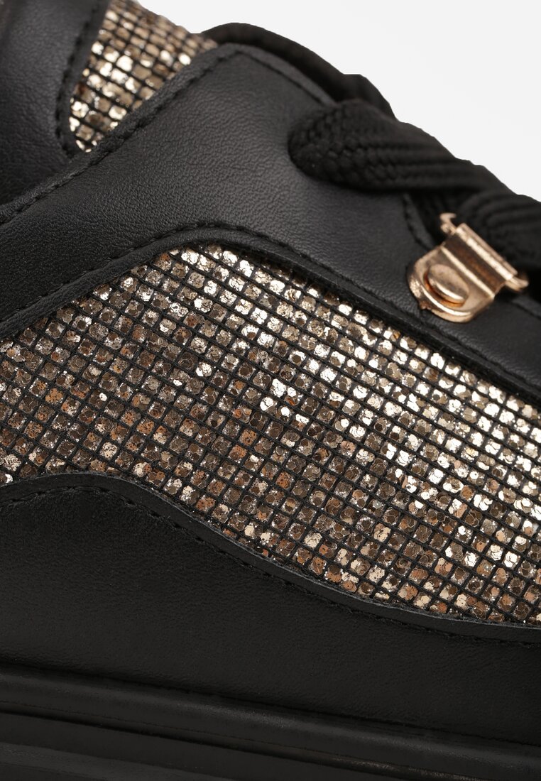 Czarne Sneakersy Vices na Platformie Ozdobione Brokatem Ldivana