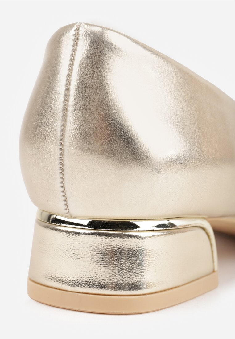 Złote Czółenka Vices na Słupku ze Skórzaną Wkładką Zizelle