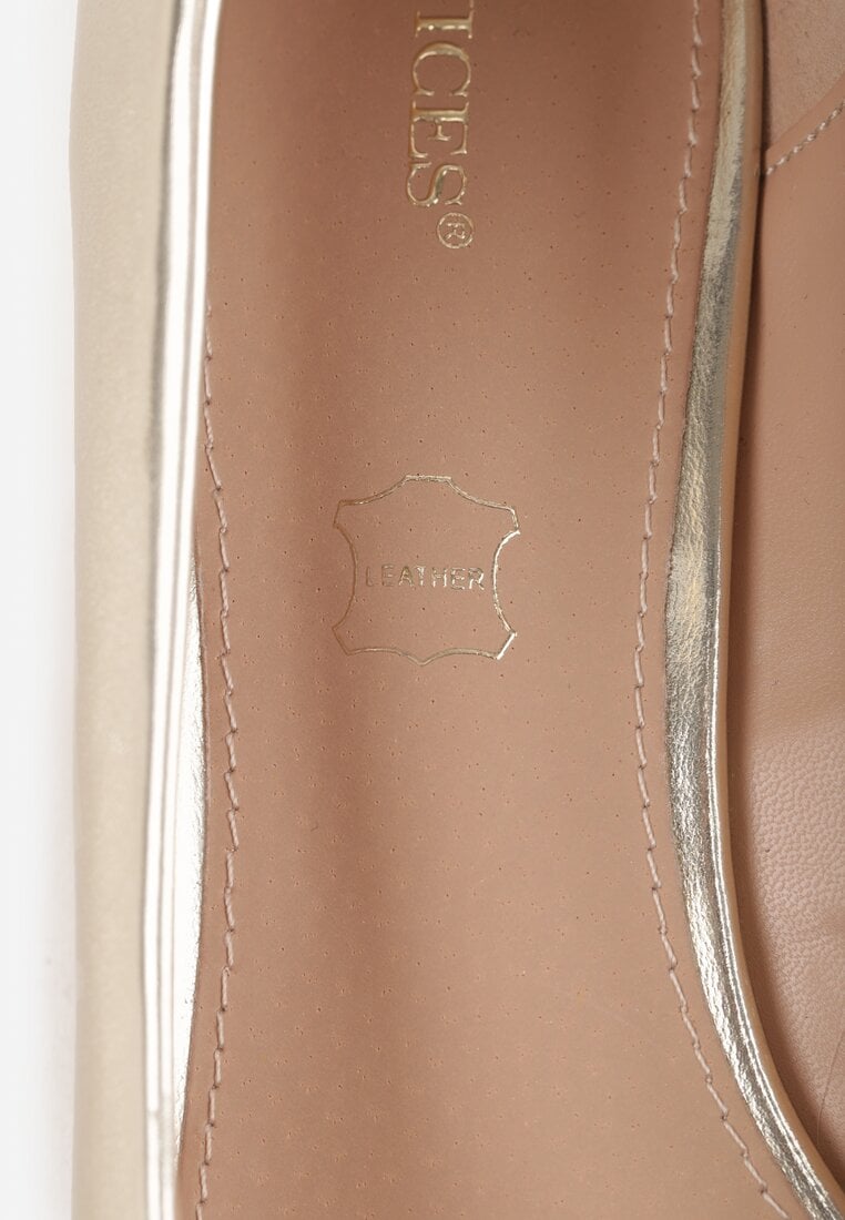 Złote Czółenka Vices na Słupku ze Skórzaną Wkładką Zizelle