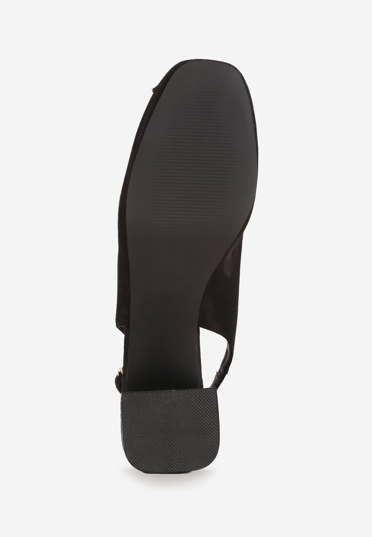 Czarne Sandały Vices na Słupku Slingback ze Skórzaną Wkładką i Cyrkoniami Nimirune