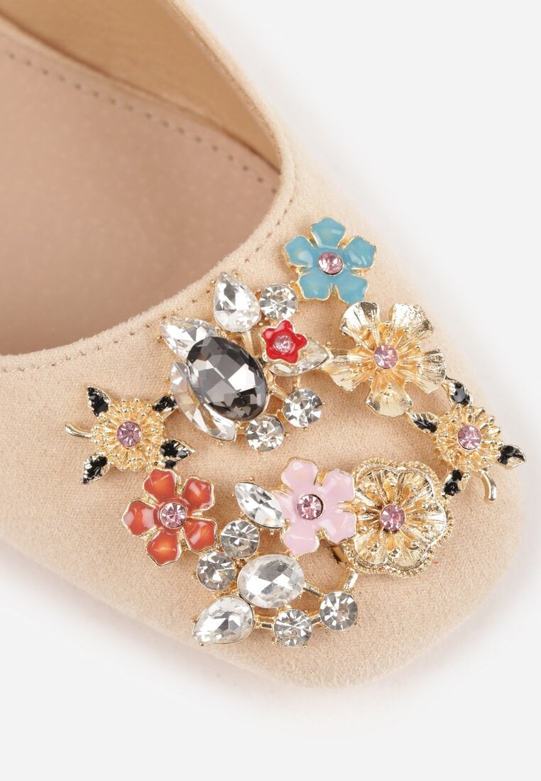 Beżowe Sandały Vices na Słupku Slingback ze Skórzaną Wkładką i Cyrkoniami Nimirune