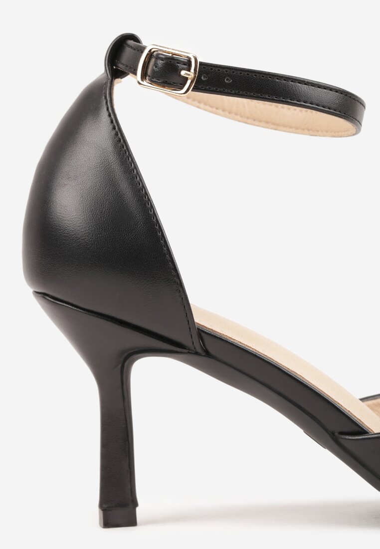 Czarne Czółenka Vices na Szpilkowym Obcasie z Noskiem w Szpic i Sprzączką Ulandorea