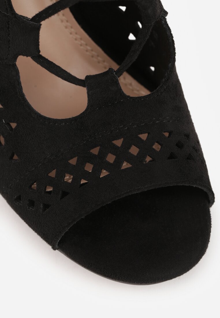 Czarne Ażurowe Botki Vices na Słupku Nimisa