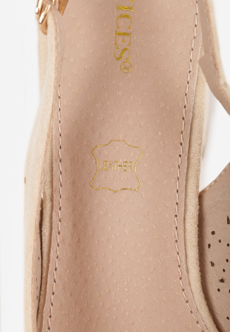 Beżowe Sandały Vices na Słupku Slingback ze Skórzaną Wkładką i Ażurowym Wzorem Iffinira