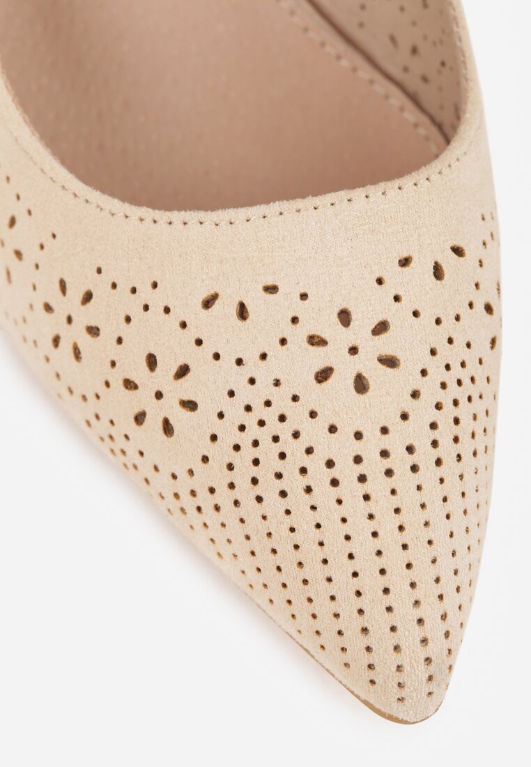 Beżowe Sandały Vices na Słupku Slingback ze Skórzaną Wkładką i Ażurowym Wzorem Iffinira