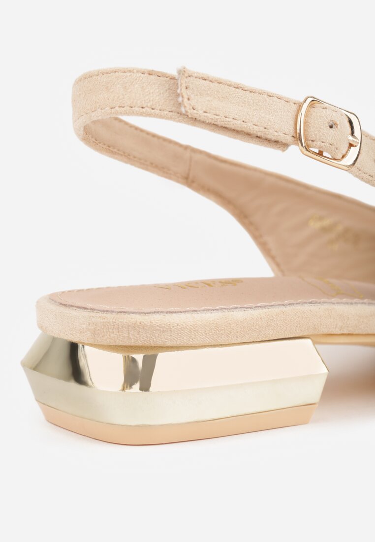 Beżowe Sandały Slingback Vices z Wkładką ze Skóry Naturalnej Galeresa
