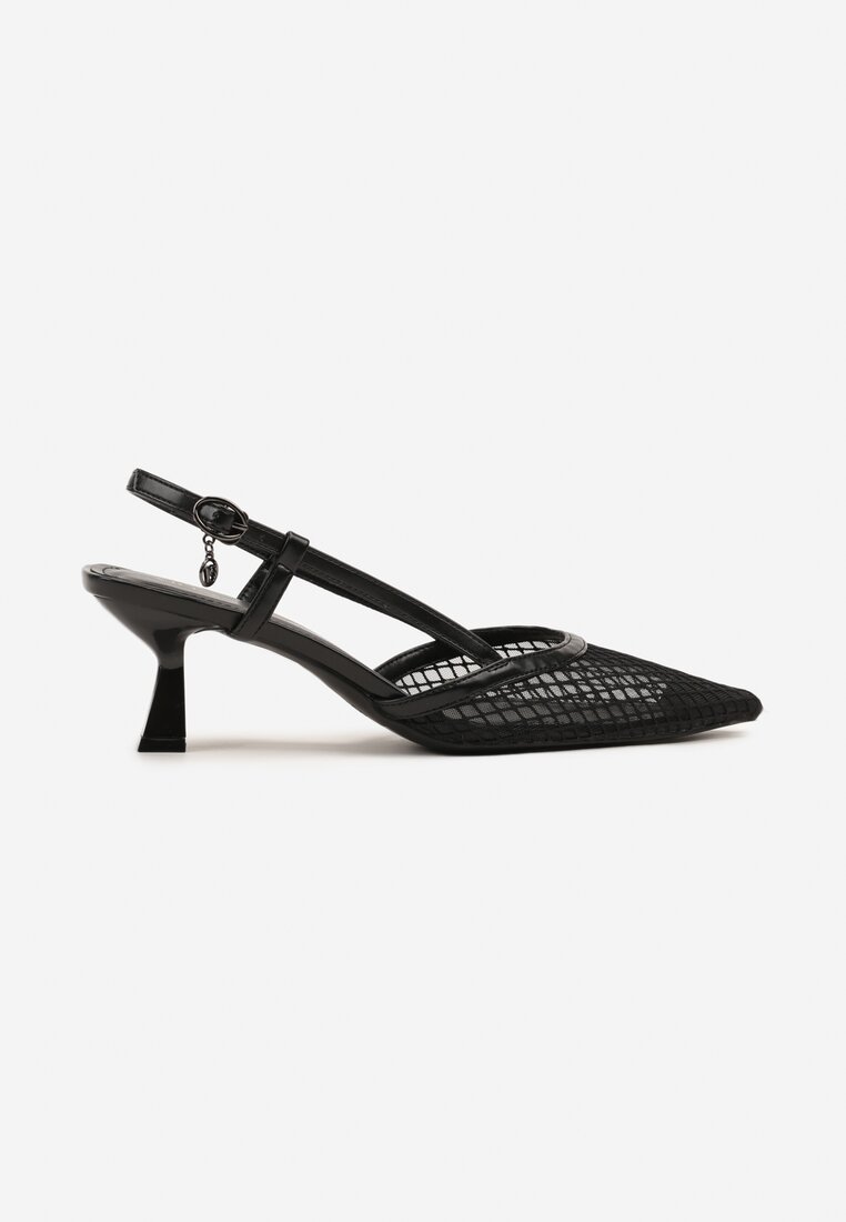 Czarne Sandały Vices na Kaczuszce Slingback z Siateczkową Cholewką Lumevile