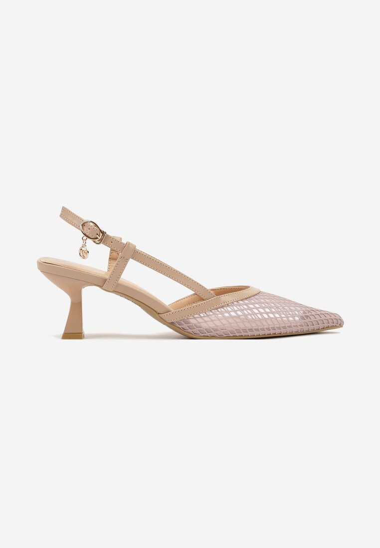 Beżowe Sandały Vices na Kaczuszce Slingback z Siateczkową Cholewką Lumevile