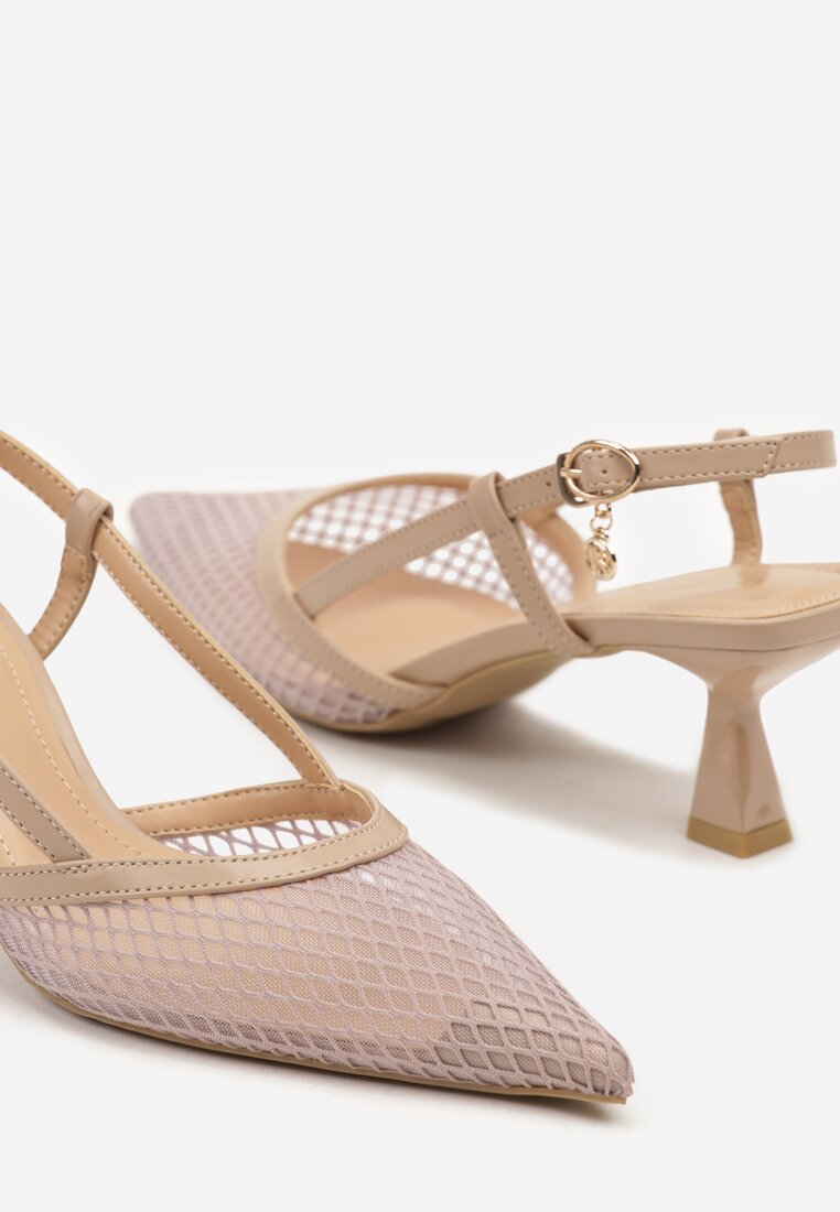 Beżowe Sandały Vices na Kaczuszce Slingback z Siateczkową Cholewką Lumevile