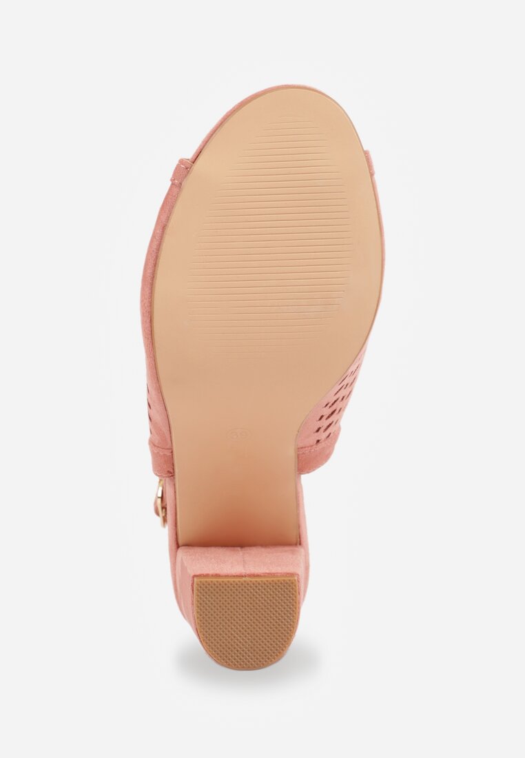 Różowe Sandały na Słupku z Ażurową Cholewką i  Skórzaną Wkładką Linalira