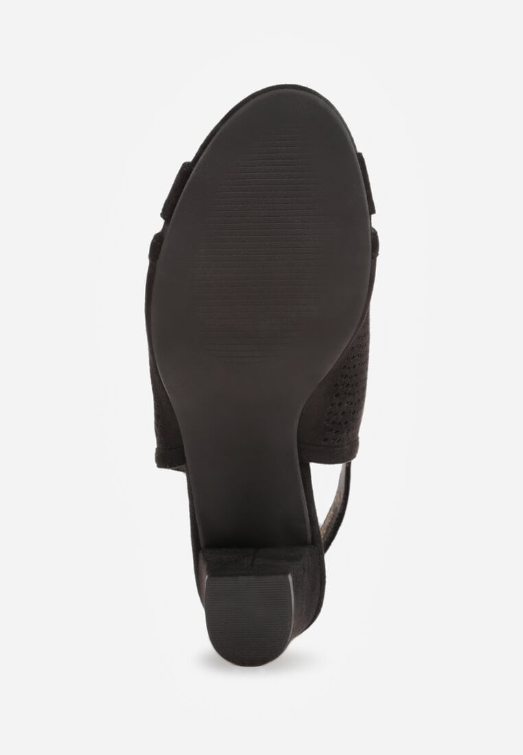 Czarne Sandały Vices na Słupku z Ażurową Cholewką i Skórzaną Wkładką Saramiae