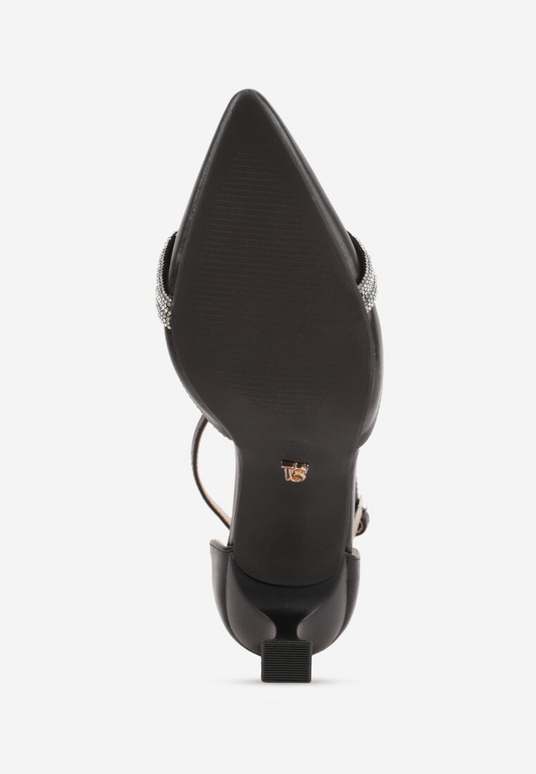 Czarne Czółenka na Szpilce Vices z Cyrkoniową Kokardą Atennia