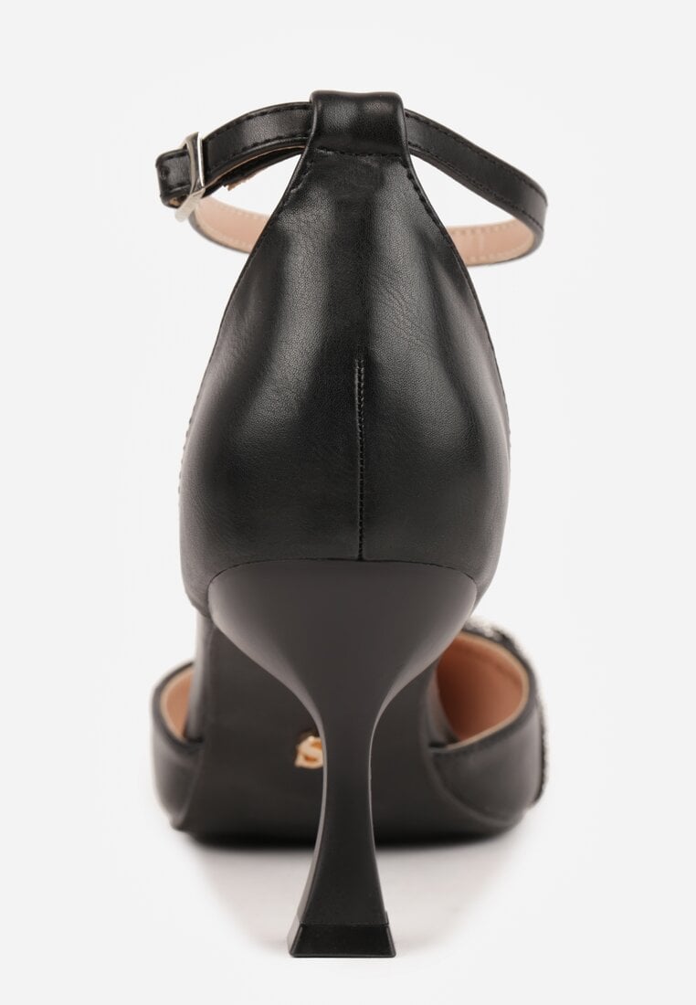 Czarne Czółenka na Szpilce Vices z Cyrkoniową Kokardą Atennia